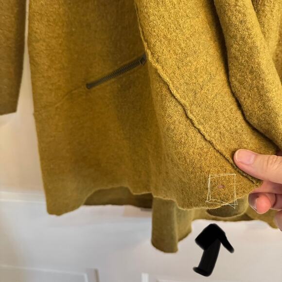 Eileen Fisher Open Draped Front Cardigan Green Merino Wool Zip Pockets Size S - Picture 8 of 8